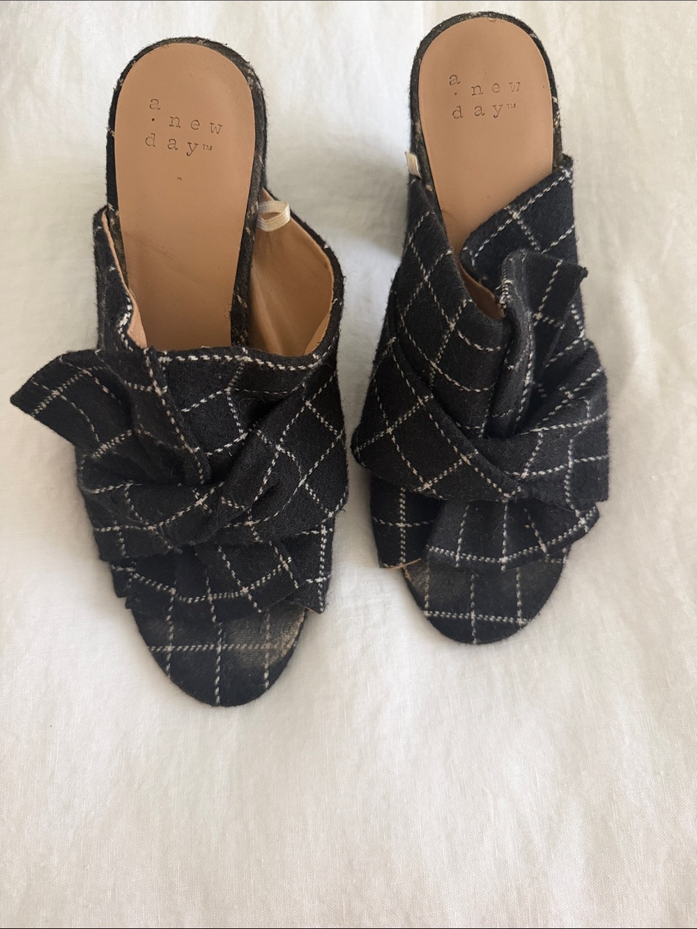 a new day Black Plaid Knot Slide Mules